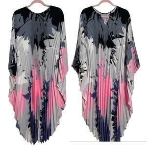 Women Pleated Print Kaftan Dress One Size Batwing Sleeve Casual/Formal Dress
